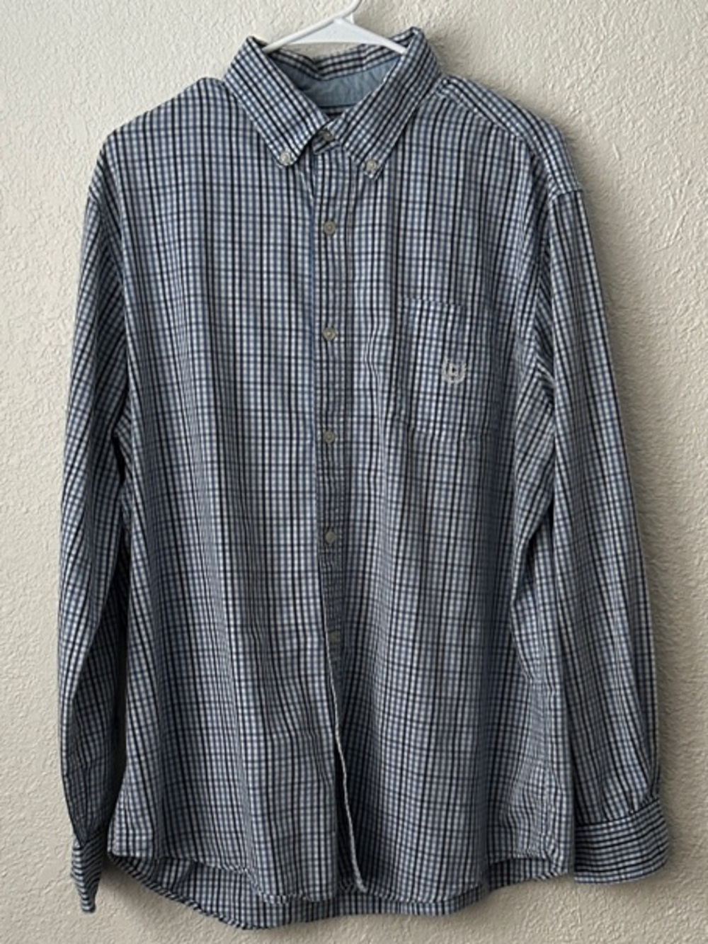 Chaps men's Size XL long-sleeve button-down blue and white gingham check shirt